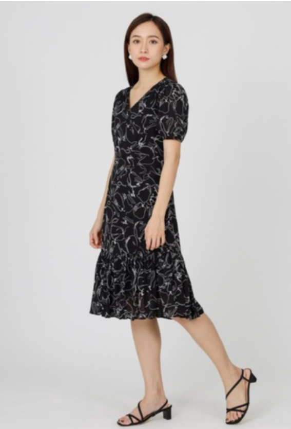 MMRS. Garb - Valarie V Neck Ruffles Dress - Black