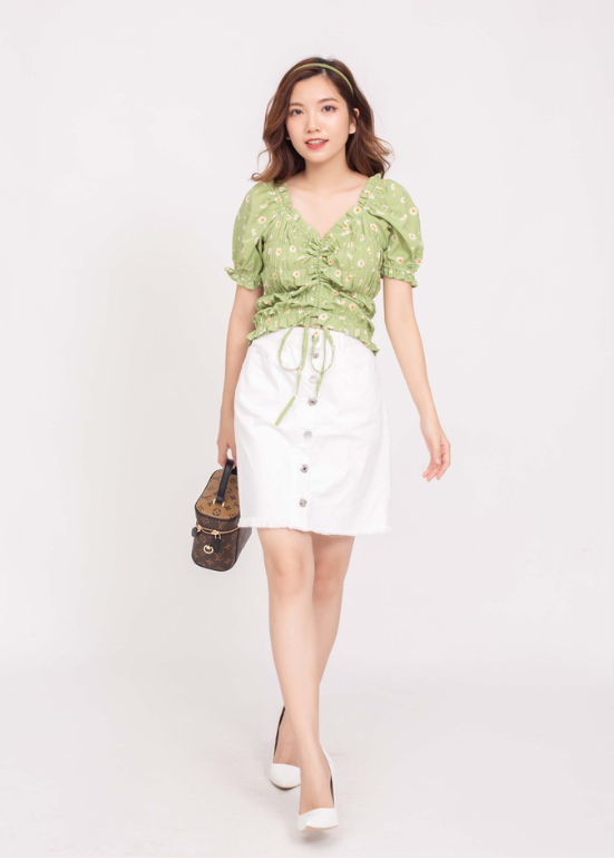 Kamong A070 ruffled flower shirt