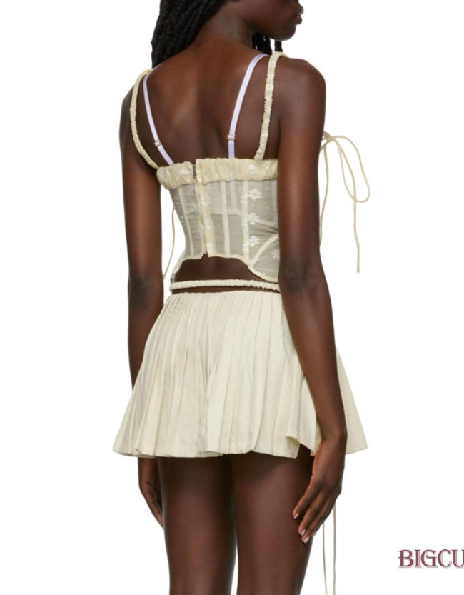 []-Women´s Summer Mini A-line Skirt Solid Color Low Waist Pleated Tie Up Zipper Skirt  Size S M L